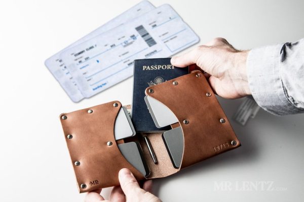 Leather Passport Wallet with notebook and pen