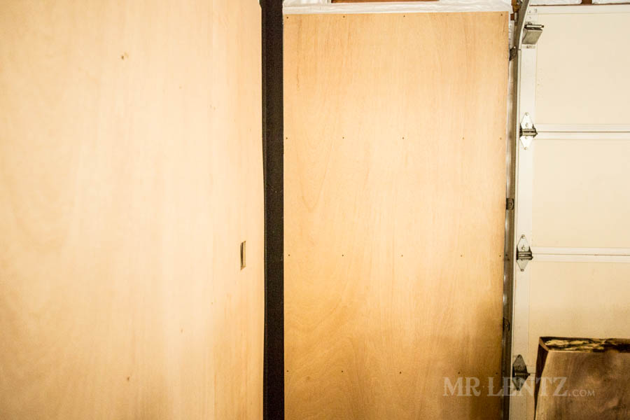 workshop walls of plywood