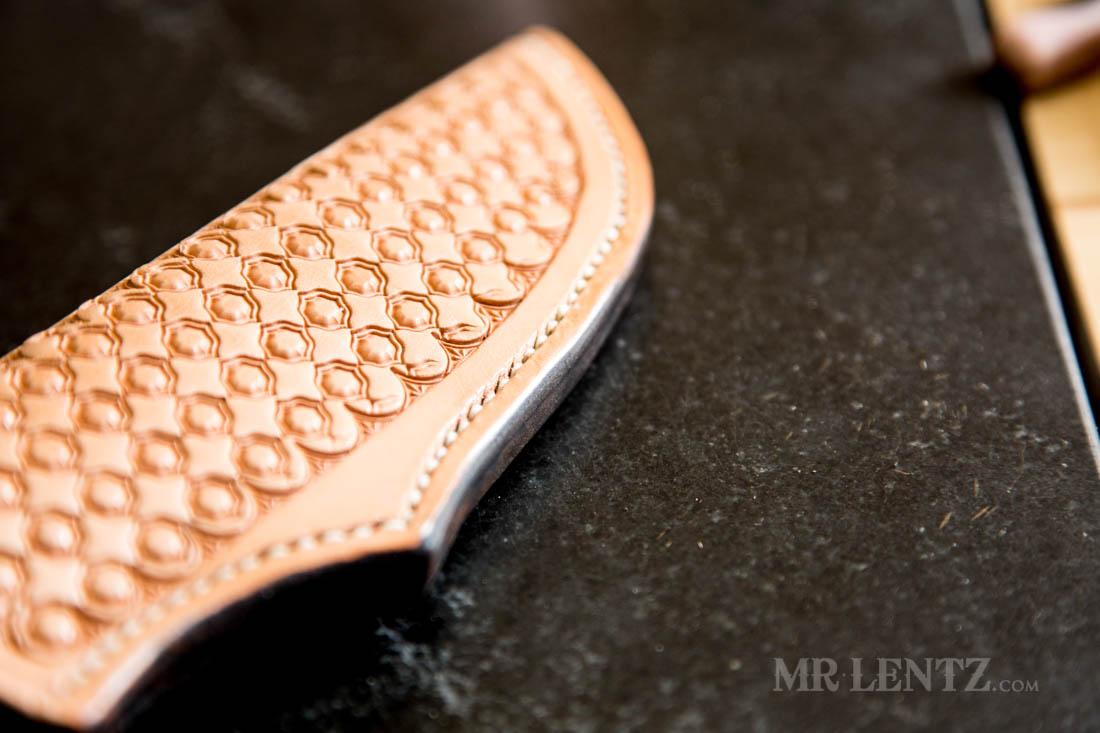 edge dyed knife sheath with tooling