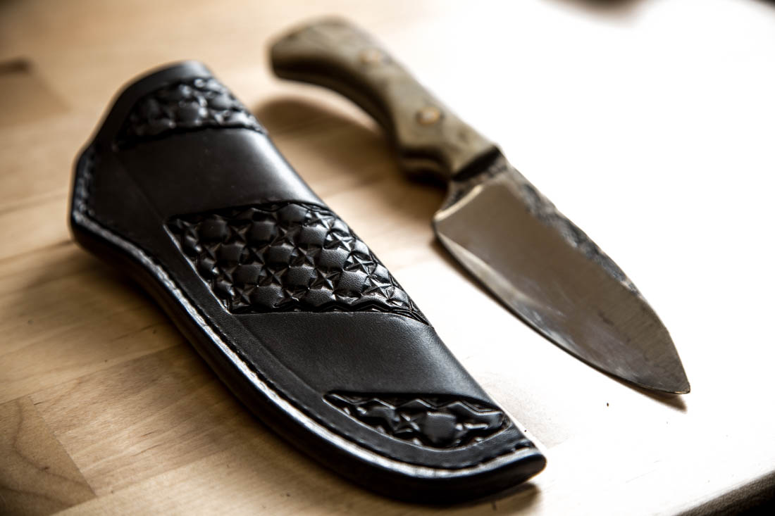 custom leather knife sheath in black