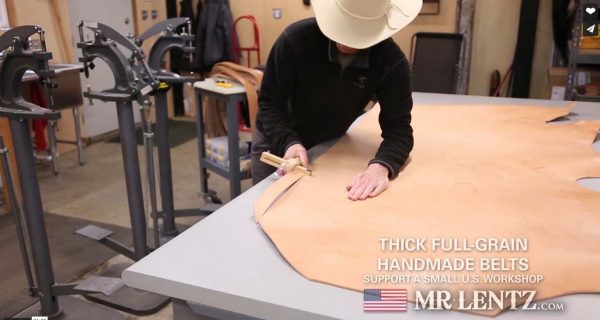 cutting leather belt straps in my small US workshop