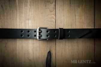 black leather double tongue belt