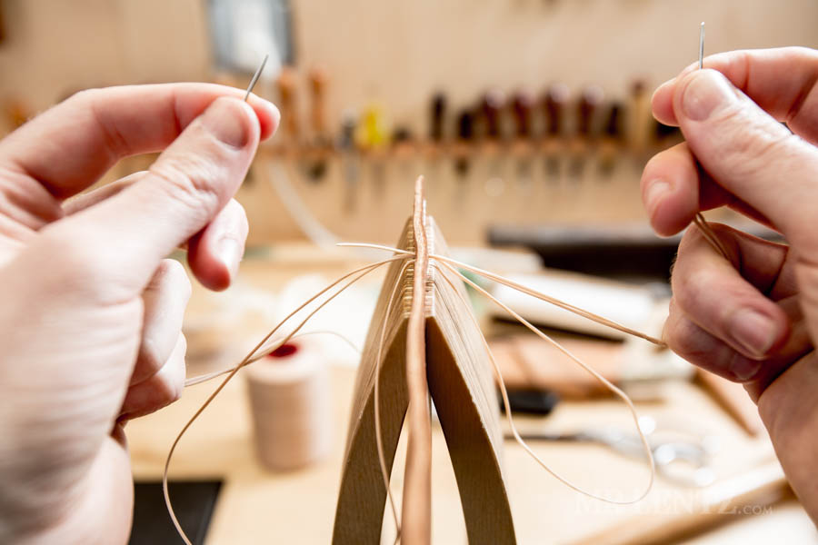 finishing hand sewing leather