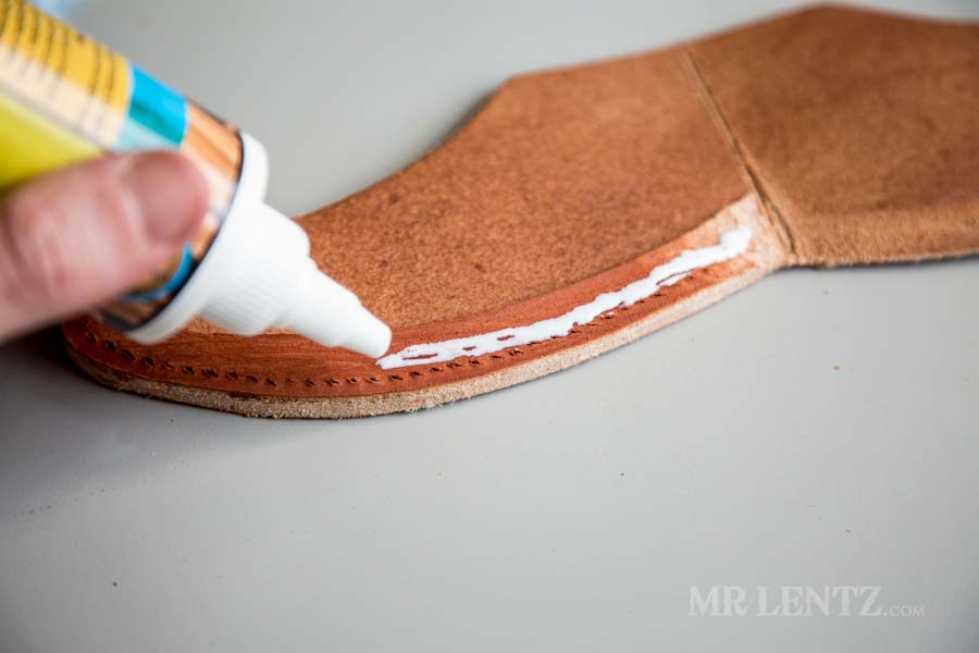 gluing the welt to the axe sheath