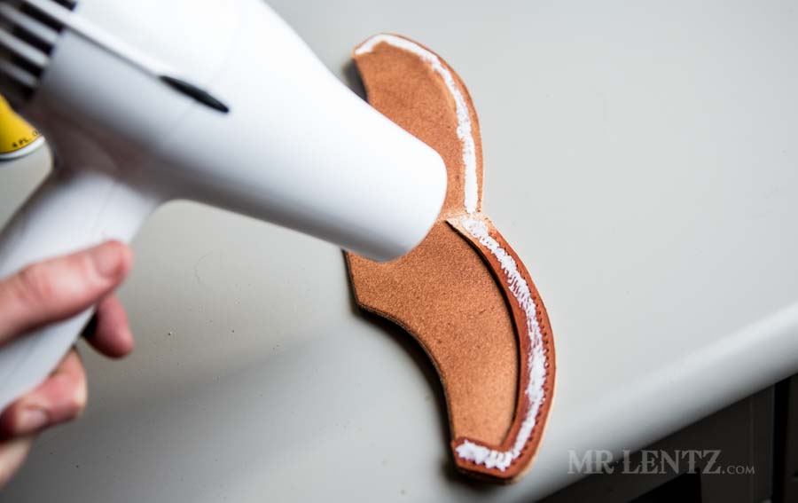 curing the glue on a leather welt