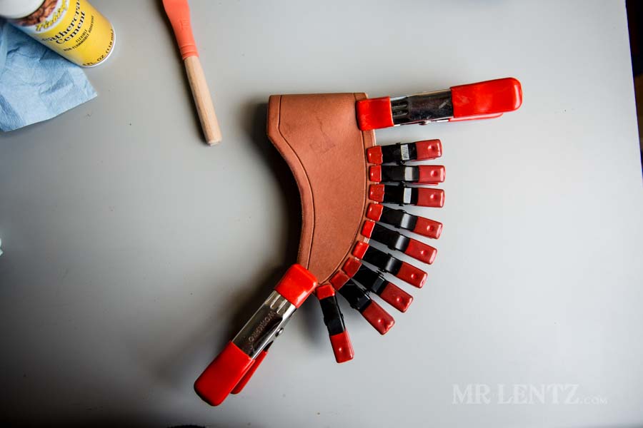 clamping leather axe sheath for glue up