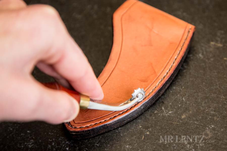 rolling the stitch marker on axe sheath