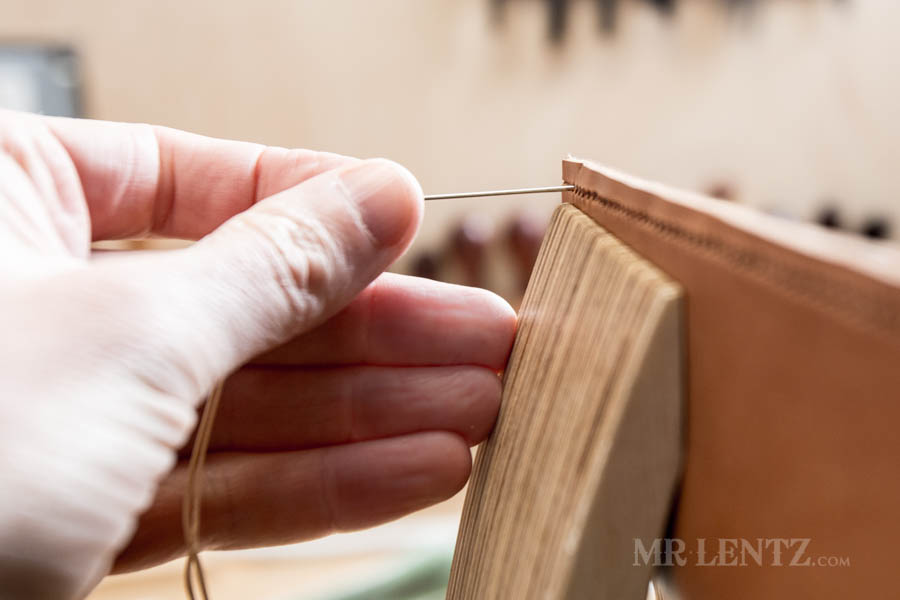 sewing leather by hand step one
