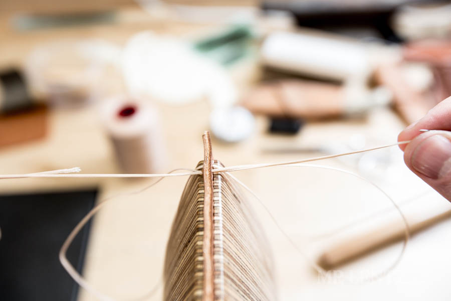 evening thread in saddle stitch