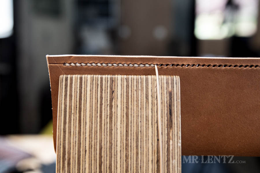 stitch line on hand sewn leather