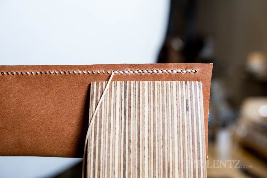 backside of hand sewn leather
