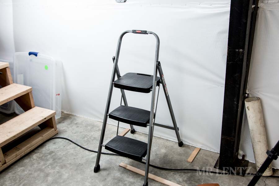 stepping stool for plywood wall installation