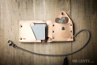 tan leather chain wallet with coin pouch