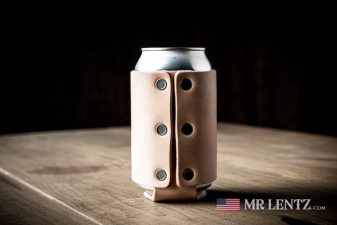 tan leather drink koozie