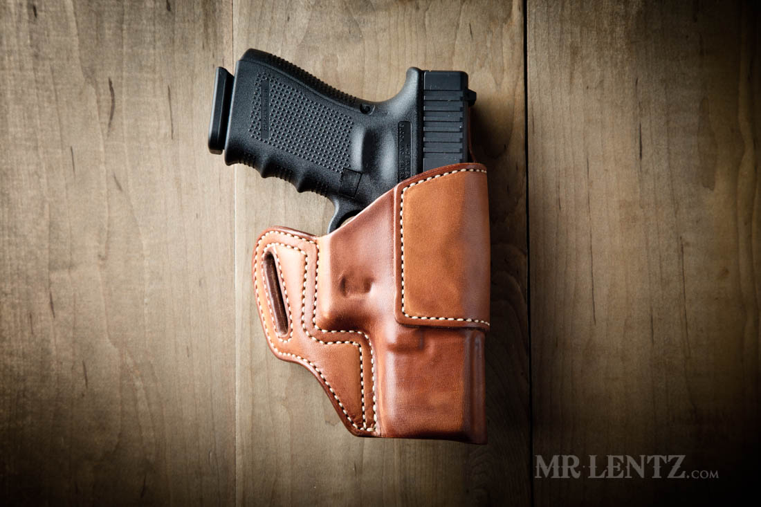 glock leather holster in saddle brown avenger style