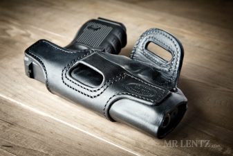 belt loops on leather glock holster in black