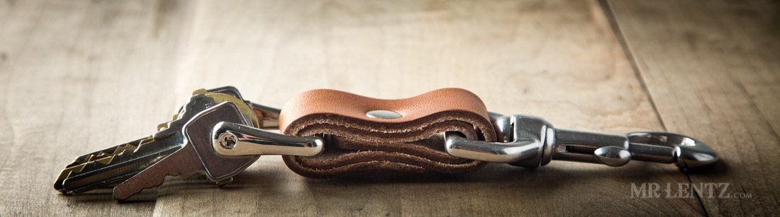 brown leather keychain side view