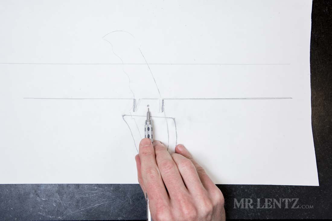 marking strap holes on template for a knife sheath