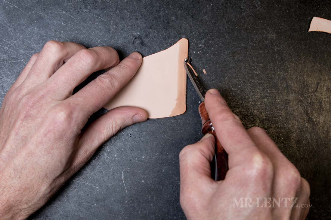 beveling the edge of a leather knife sheath