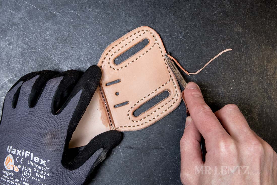 beveling the edge of a knife sheath backing