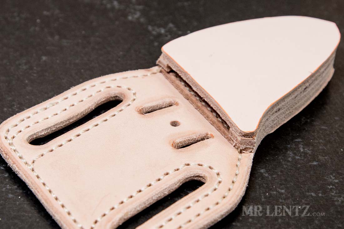 fresh cut edges of knife sheath