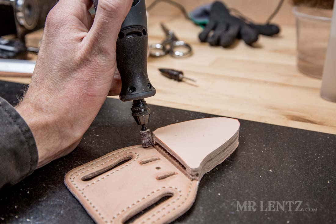 using a dremel sander on knife sheath