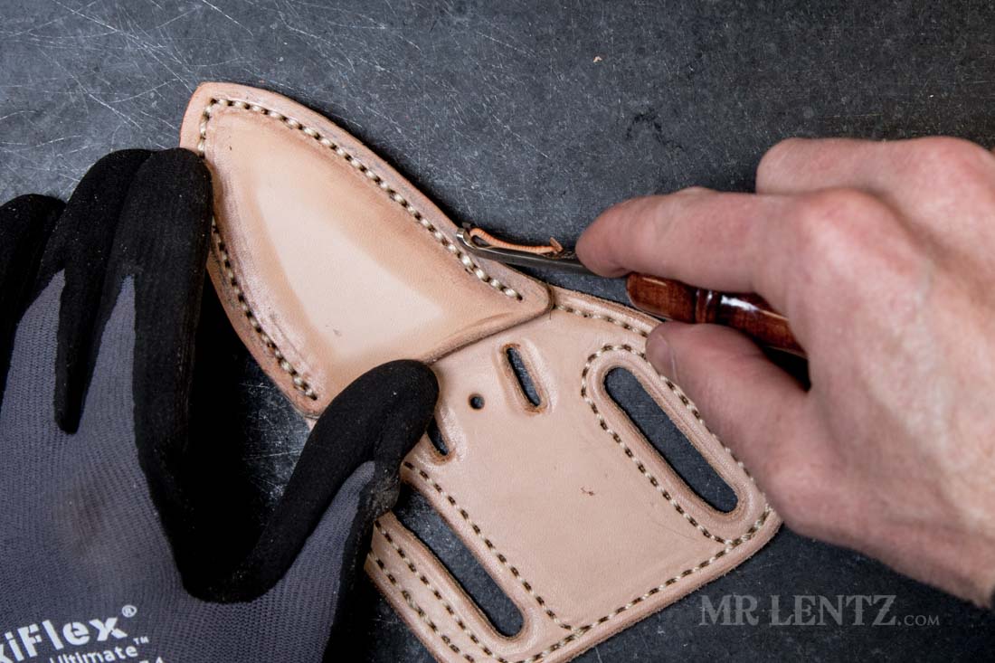 beveling the edge of a leather knife sheath