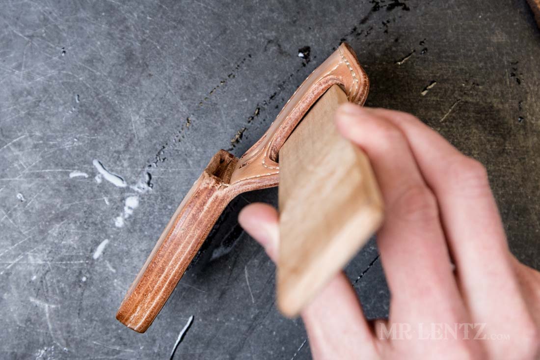 forming the leather knife sheath to fit a belt