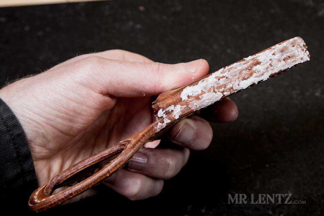 waxed edge of sheath ready for polishing