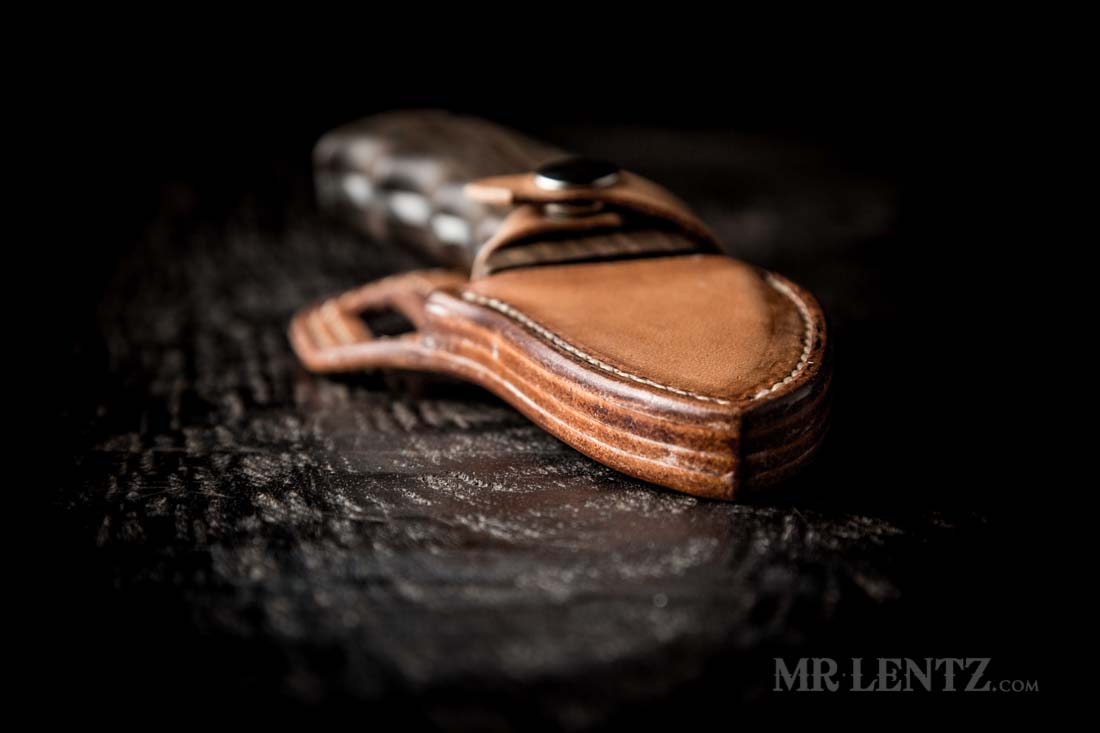 burnished and polished edge on leather knife sheath