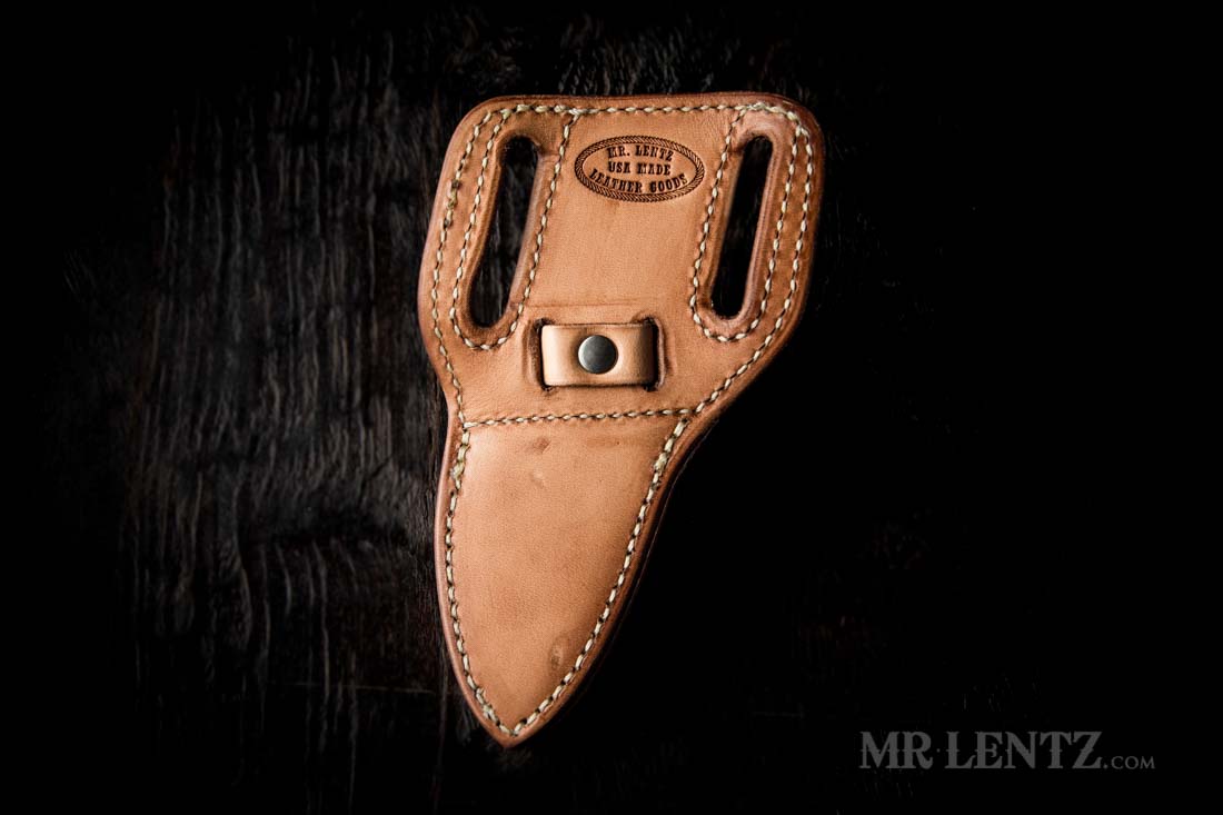 back side of finished leather knife sheath