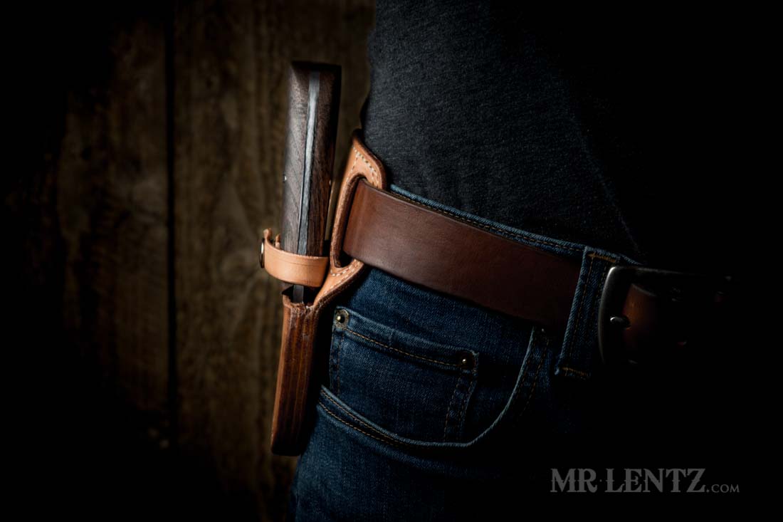 wearing the leather knife sheath