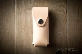 tan leather multi tool sheath with silver finish