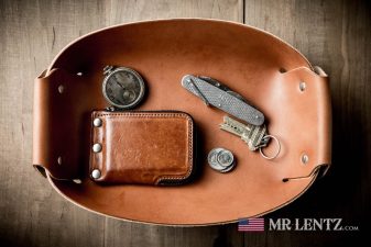 large brown leather valet tray