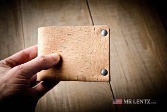 holding a mens cork wallet