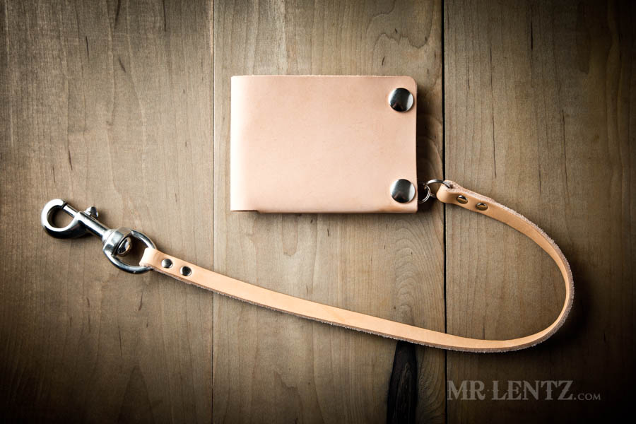 mens leather snap wallet with leather chain slim