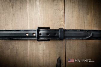 black leather dress belt with black buckle