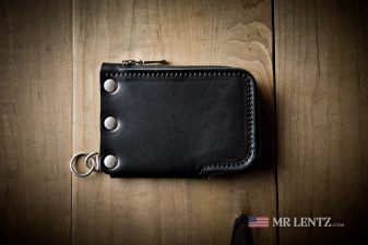 black leather zip card wallet with grommet for chain