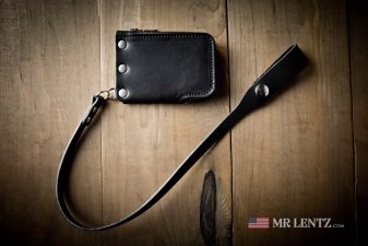 black leather zipper chain wallet