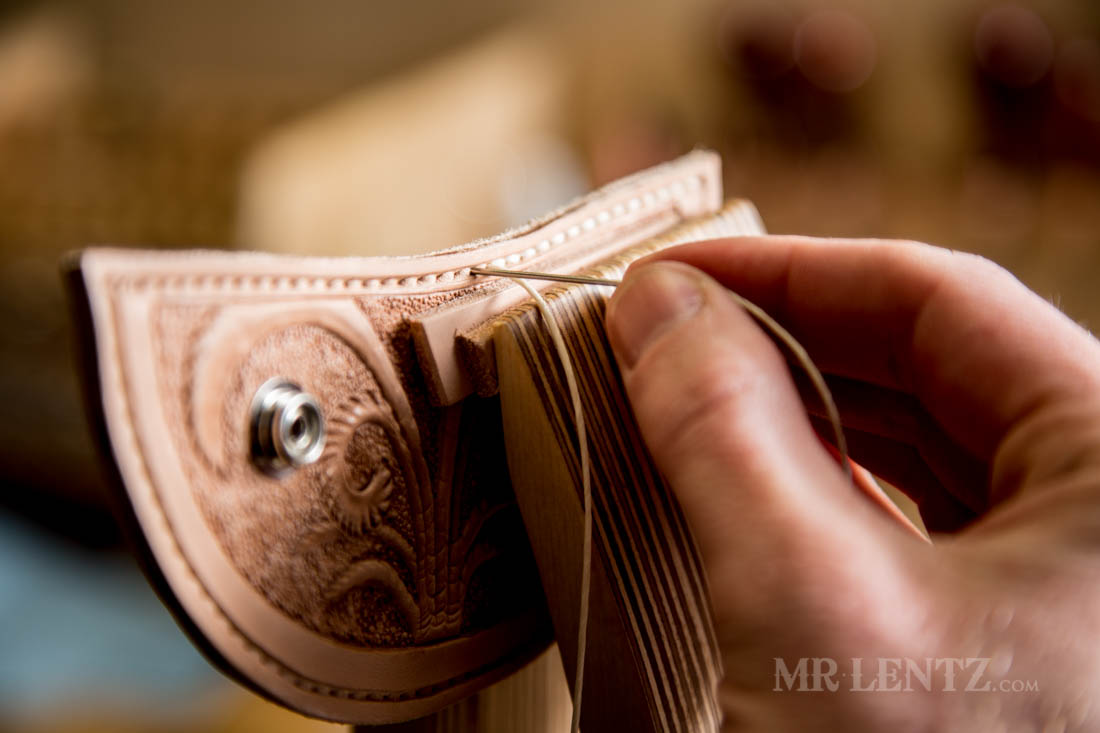 stitching round knife leather sheath