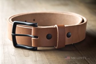 black hardware on leather gun belt