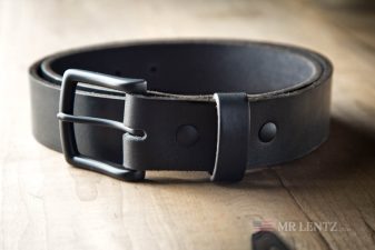 black pvd buckle with black leather gun belt single ply