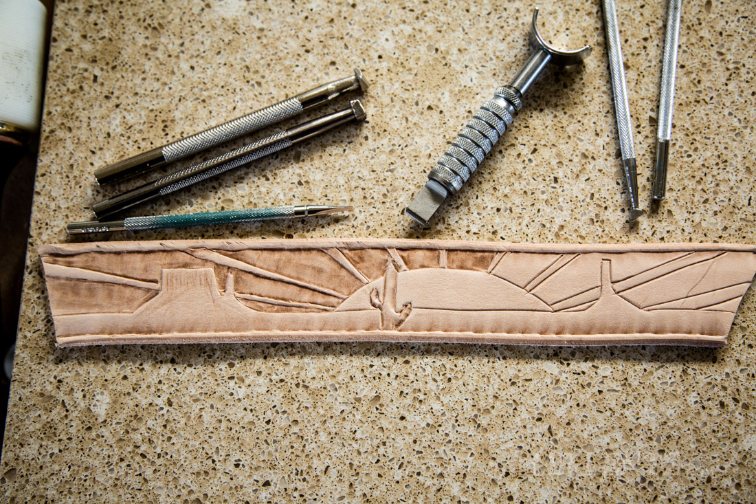 stamped leather belt