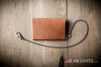 brown leather card wallet with slim chain