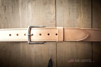 tan leather gun belt with reinforcement