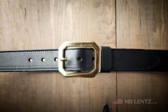 banker buckle on black gun belt reinforced leather