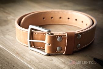 thick reinforced leather gun belt in brown