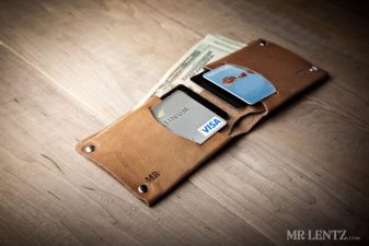 thin bifold leather wallet traditional style quarter view