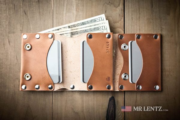 leather trifold wallet with snap closure