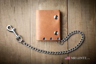 stainless steel chain on trifold snap wallet